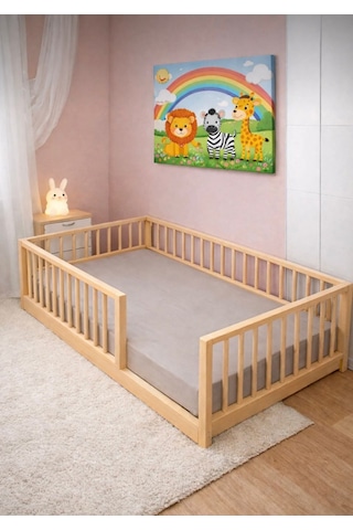 Dogal Ahsap Çocuk Ve Yetiskin Yatagi Karyola Ayaksiz 70x130 Cm Kry007