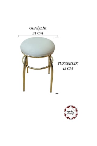 Evko Mobilya Tabure, Bar Taburesi, 2'li Tabure, Gold Ayaklı-krem