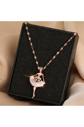 Tatlı Zarif Balerin Kız Zirkon Kolye Kadın Kolyeleri Altın