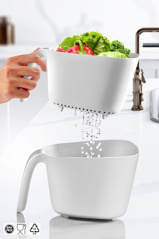 Saplı, Ikili Pirinç Makarna Sebze Süzgeci 2,45lt Beyaz Beyaz