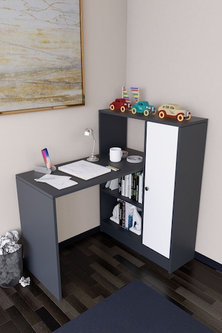 Drithe Modern Dolaplı Kitaplıklı Çalışma Masası Antrasit-beyaz Antrasit - Beyaz