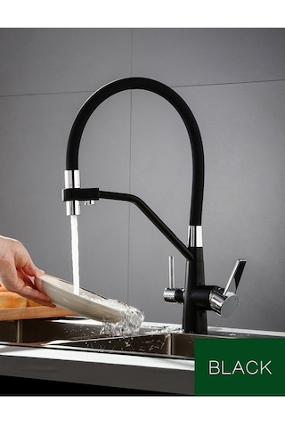 Mutfak Eviye Bataryası Dual Flow Su Arıtma Çıkışlı Siyah Krom B13