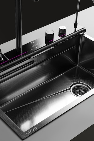 Vievo Premium Akıllı Çelik Eviye Seti, Led Dijital Sıcaklık Göstergeli, Bal Peteği Kaplamalı, Çift Küvetli Gümüş