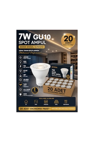 20 Adet 7w Gu10 Led Spot Ampul 4000k Doğal Günışığı 220v Enerji Tasarruflu Tavan Spot Ampul Paketi