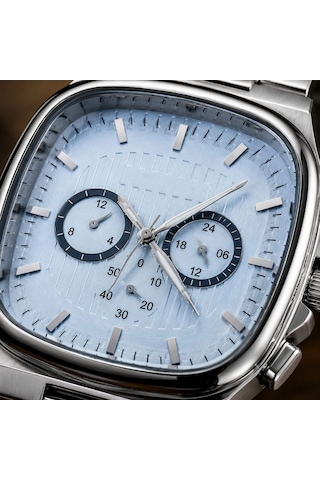 Erkek Gümüş Renk Metal Kordon Analog Kol Saati Çok Fonksiyonlu Beyaz Kadran - Gümüş Çok Renkli