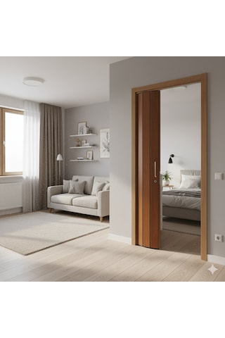 Katlanır Kapı Meşe 82x203 Cm Alan Tasarruflu Akordiyon Kapı Şık, Dayanıklı Ve Kolay Montaj