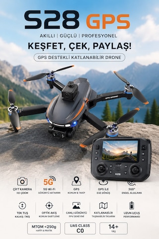 S28 Gps Drone Çift Kamera 5g Wi-fi 360 Engel Algılama Ekranlı Kumanda Katlanabilir Profesyonel Drone
