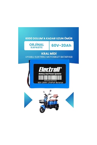 Kral Midi Batarya Standart Kapasite Lifepo4 60v 20ah Elektrikli Motosiklet Bataryası