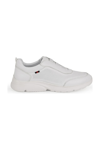 Libero Erkek Sneaker Ayakkabı Hakiki Deri Antik Slip-on Bağcıksız Delikli Hafif Kalın Eva Taban L6002 Beyaz