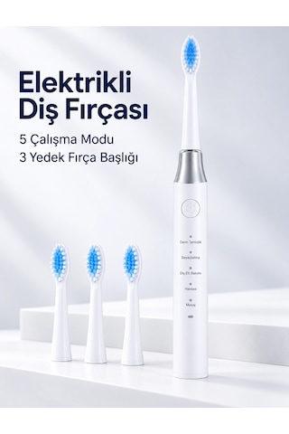 Kargo 3 Yedek Başlık Hediyeli Usb Şarjlı Beyaz Elektrikli Diş Fırçası Najmaddin