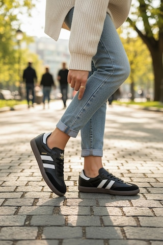 Enoch Unisex Samba Tarz Süet Detaylı Günlük Sneaker Spor Ayakkabı Siyah Beyaz