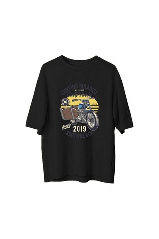 Paybuy Kadın Oversize Tişört Motosiklet Sörf Tasarımı Baskılı Rahat Kesi