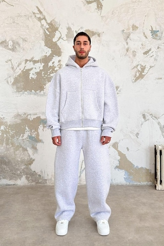 Gri Melanj Cozy Basic Tam Fermuar Oversize Sweatshirt Gri Melanj