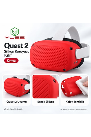 Yues Meta Oculus Quest 2 Uyumlu Silikon Koruyucu Kılıf Kırmızı