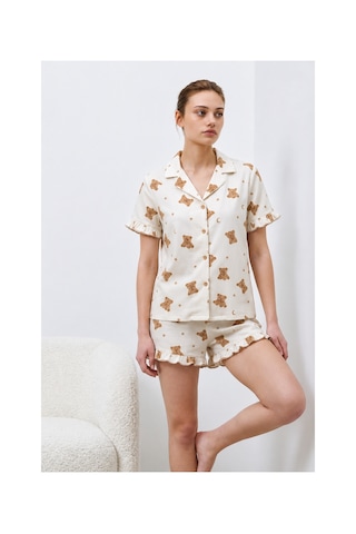 Fit Women Kadın Premium Fırfırlı Kar Beeyaz Pijama Takımı Kar Beyaz