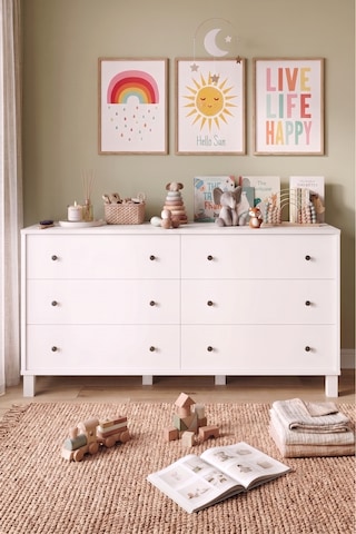 Yurudesign Noren Geniş Şifonyer 6 Çekmeceli Ahşap Ayaklı Bebek Ve Çocuk Odası Beyaz Nr2-w