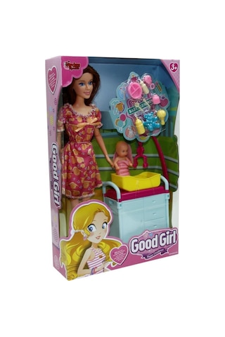 Good Girl Anne Ve Tatlı Bebeği Bakım Seti - 29 Cm Aksesuarlı Oyuncak Bebek Ve Beşik Kahve