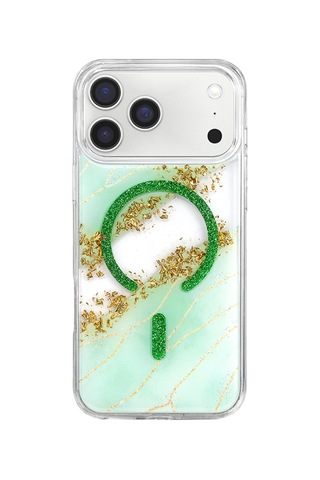 Onegif Apple Apple iPhone Uyumlu 17 Pro Max/18 Pro Max Lotus Simli Magsafe Kapak - Yeşil Düz Renkli