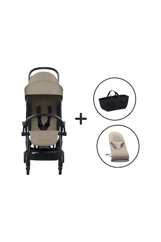 Babybjörn Bliss Ana Kucağı Woven Sand Grey & Bumprider Connect³ Bebek Arabası Black-sand - Yan Düzenleyici Çanta