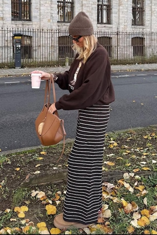 Madmext Siyah Çizgili Triko Kadın Pantolon Mg2609 Siyah