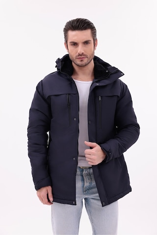 Blayn Jeans Erkek Polarlı Kürklü Su Ve Rüzgar Geçirmez Kapüşonlu Kışlık Mont & Kaban & Parka Lacivert