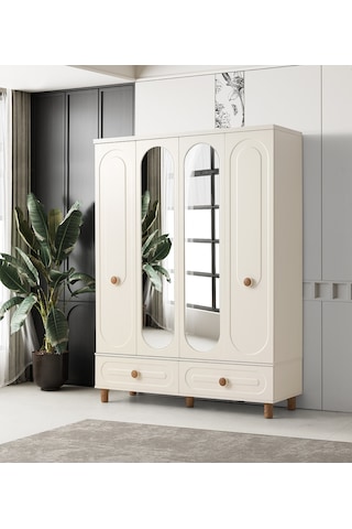 Perla 4 Kapaklı %100 Mdf Elbise Dolabı Gardrop 154x54x212 Ekru
