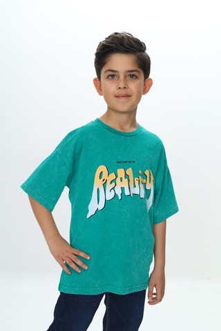 Toontoy Erkek Çocuk Reality Baskılı Tişört Koyu Yeşil