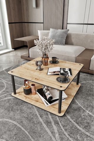 Dekoratif Mdf Masivo Orta Sehpa 70x70 Kare Safir Meşe Meşe