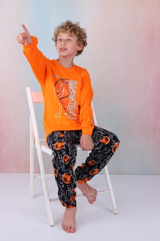 Yeni Sezon Erkek Çocuk Gez Garson Basketball Uzun Kollu Pamuk İnterlok Pijama Takımı 5154-turuncu Turuncu