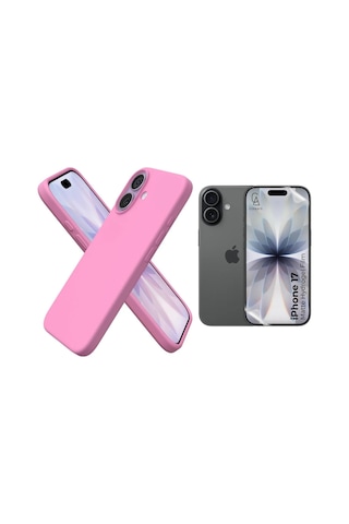 Apple Uyumlu iPhone 17 Içi Kadife Lansman Kılıf Ve Mat Seramik Tam Kaplayan Cam Ekran Koruyucu Açık Pembe