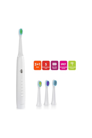 Polosmart Pbs520 5 Mod Şarjlı Diş Fırçası Ipx7 Su Geçirmez 4 Yedek Başlık Type-c Girişli Beyaz Şarjlı