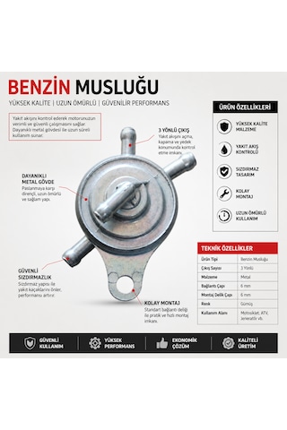 Scooter Gy6 50/125/150cc Benzin Musluğu - 4 Girişli Vakumlu Yakıt Filtre Depo Musluğu 50/125/150 Cc