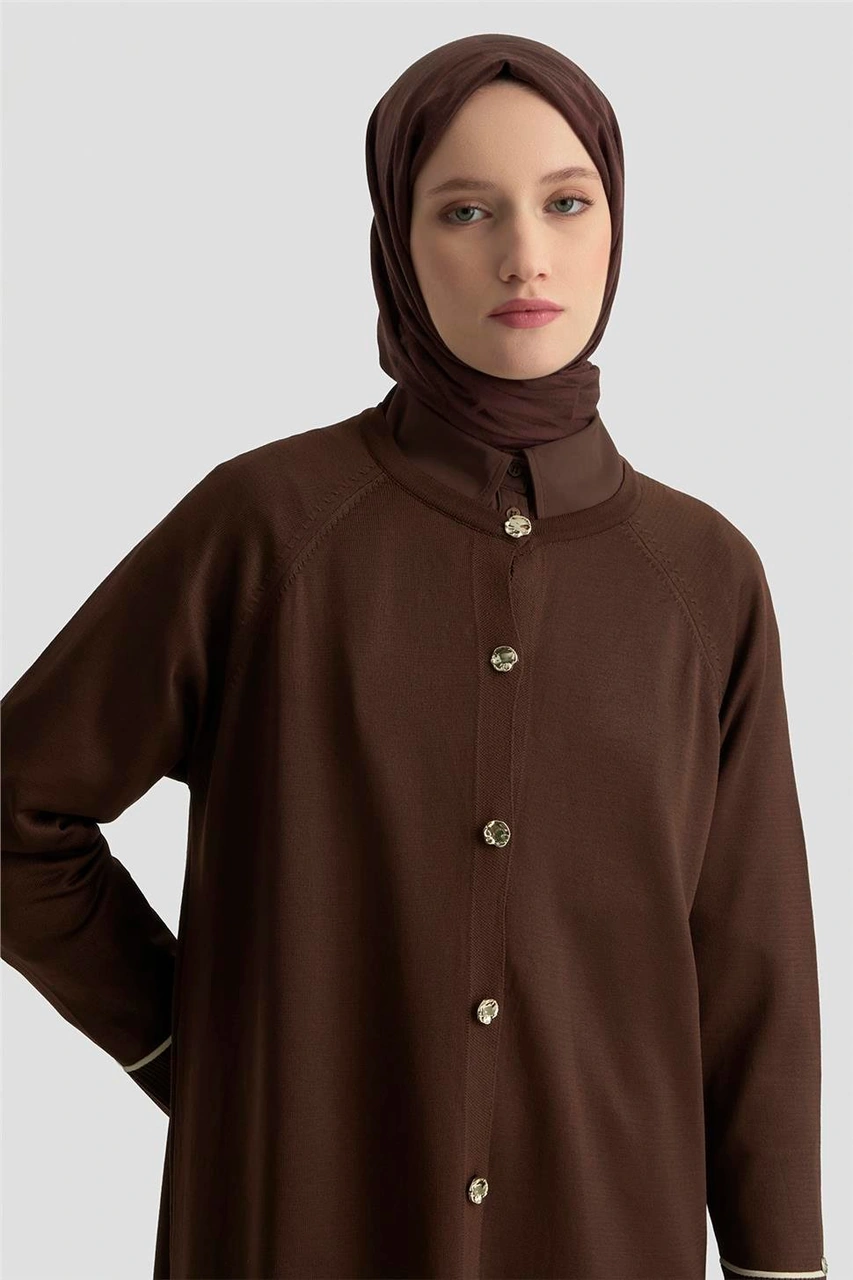 Armine Trend Çizgi Detaylı Triko Hırka 25ktd4123 Kahverengi Kahverengi