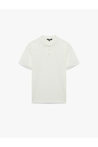 Koton Kısa Kollu Düğmeli Polo Yaka Slim Fit Tişört Beyaz 6sam10077mk