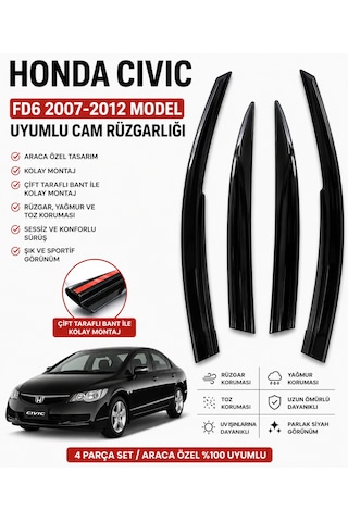 Honda Cıvıc Fd6 2007-2012 Model Uyumlu Cam Rüzgarlığı 4 Parça Set