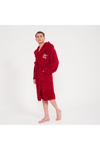 Erkek Uzun Welsoft Kapüşonlu Sabahlık - Bordo