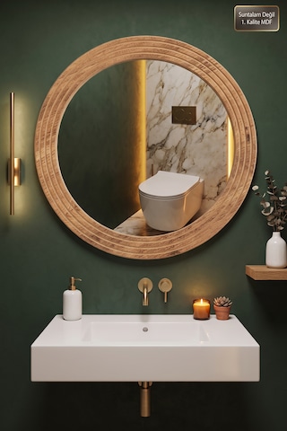 Antik Ahşap Oval Dekoratif Ayna Banyo Wc Lavabo Aynası Dresuar Boy Koridor Oda Konsol Mutfak Makyaj Aynası 30x43 Yn-109 Atlantik Çam