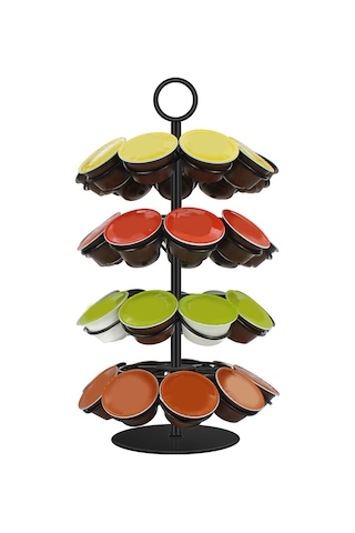 Geeksen Siyah Demir 36 Kapsül Depolama Rafı - 360 Derece Döner, Masüstü Kahve Kapsülü Organizerı Siyah