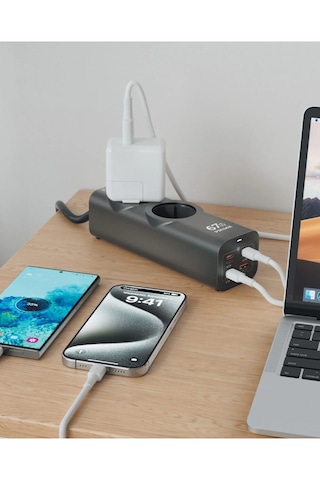 67w 2xac 3xtype-c 1xusb Çıkış Akım Korumalı Çoklu Priz 2200w Güç, Hızlı Şarj Destekli, Kompakt Tasarım 1.5