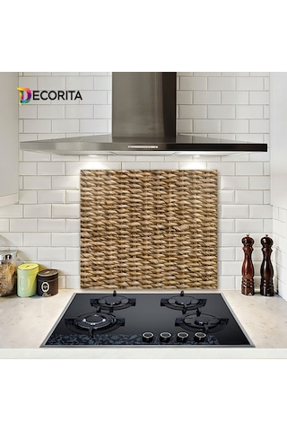 Decorıta Cam Ocak Arkası Koruyucu | Hasır Görünümlü