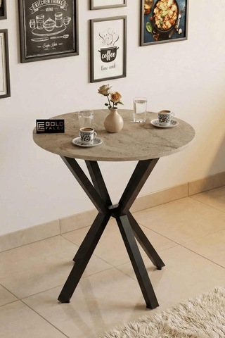 Tr Falez 70 Cm Yuvarlak Mutfak Masası Metal Ayaklı Modern Yemek Balkon Bahçe Kafe Masası Traverten 9821 Diğer