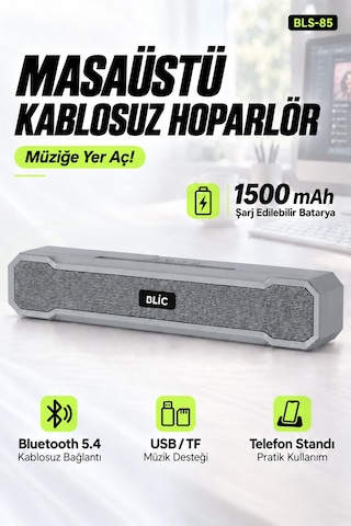 Blic Bls-85 Bluetooth 5.4 Masaüstü Soundbar Hoparlör Gri, Telefon Standlı, 1500 Mah Şarjlı, Usb Ve T