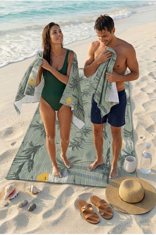 Retro Island Yeşil Plaj Havlusu 70 X 150 Cm Açık Yeşil
