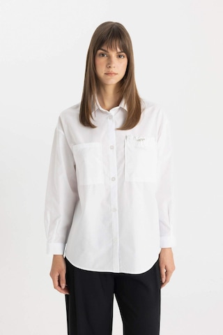 Defacto Relax Fit Poplin Uzun Kollu Gömlek Tunik C7825AX24SMWT36 Beyaz