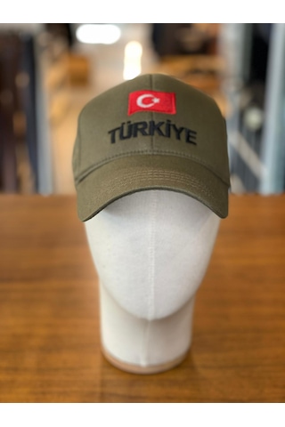 Türkiye Bayrak Nakışlı Pamuklu Unisex Cap Şapka Haki
