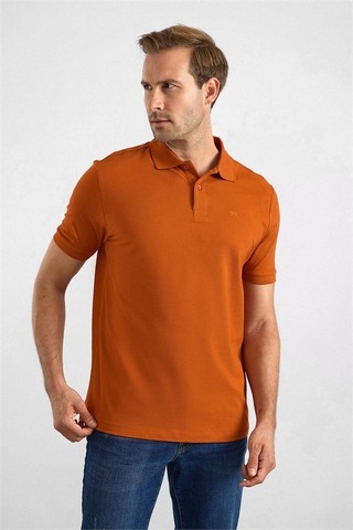 Süvari Kiremit Slim Düz Nakışlı Pike Düğmeli Polo Yaka Tişört Ts1014000474-kh4