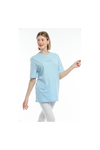 Superlife Süperlife Kadın Bisiklet Yaka Standart ®ular Fit Brookyln Baskılı Tişort Spr21yk27 Mavi
