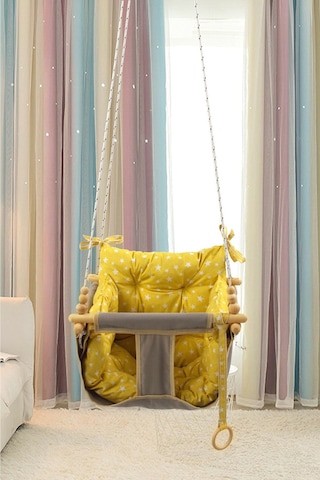 Bundera Wag Swing Gri Çocuk Ahşap Salıncak Bebek Hamak