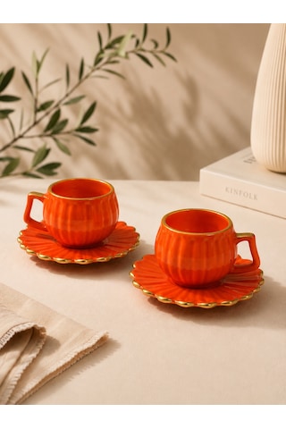 2 Kişilik Daisy Double Kahve Fincanı - Turuncu-7183
