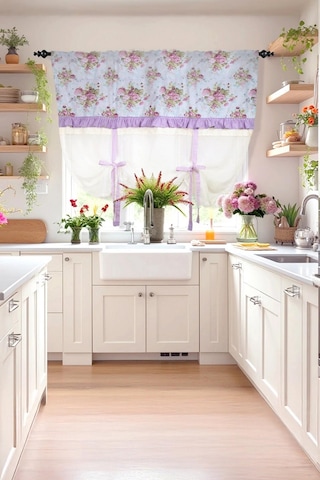 Potlu Tül Perde Provence Fırfırlı Rose Lila